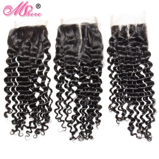 Mshere Hair Indian Culry hair Lace Closure Swiss Lace Free Part Remy Human Hair Lace Closure 130% Density 1 Piece 10-20inch