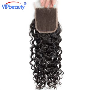VIP beauty Indian water wave remy hair 100% human hair 4x4 free part swiss lace closure 130% density medium brown lace free ship