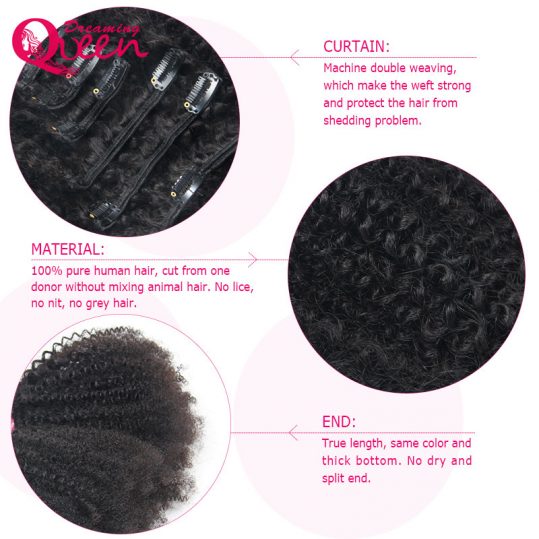 Mongolian Afro Kinky Curly Clip In Human Hair Extensions 7 Pcs/Set Clips In 4B 4C Pattern Dreaming Queen Remy Hair Products