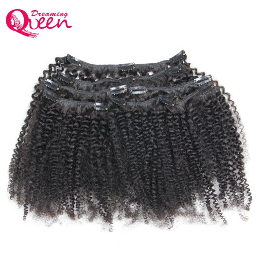 Mongolian Afro Kinky Curly Clip In Human Hair Extensions 7 Pcs/Set Clips In 4B 4C Pattern Dreaming Queen Remy Hair Products