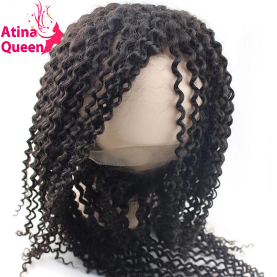 Atina Queen Kinky Curly 360 Lace Frontal With Baby Hair Pre plucked Mongolian Afro Kinky Curly Closure 100% Remy Human Hair