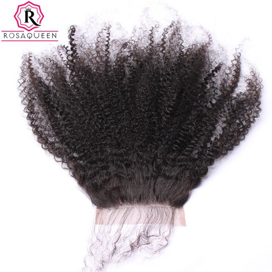 Rosa Queen Afro Kinky Curly Lace Closure 100% Human Hair Mongolian Remy Hair Natural Black Color
