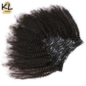 Mongolian Afro Kinky Curly Clip in Human Hair Extensions Natural Color Remy Hair Clip Ins 8Pcs/Set Free Shipping by KL Hair