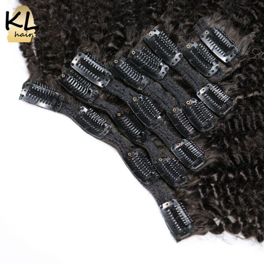 Mongolian Afro Kinky Curly Clip in Human Hair Extensions Natural Color Remy Hair Clip Ins 8Pcs/Set Free Shipping by KL Hair