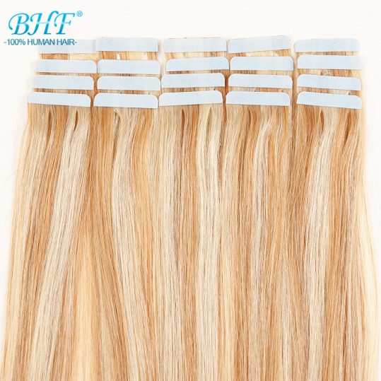 BHF Tape In Human Hair Extensions Double Drawn Tape Hair Extensions Human 20pcs Remy European Straight hair all colors