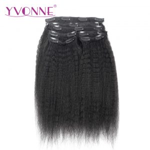 YVONNE Brazilian Virgin Hair Kinky Straight Clip In Human Hair Extensions 7 Pieces/Set Natural Color 120g/set