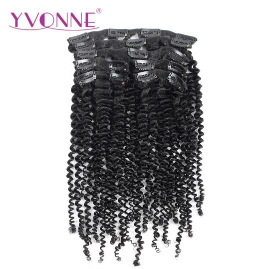 YVONNE 7 Pieces/Set Brazilian Kinky Curly Clip In Human Hair Extensions Virgin Hair Natural Color 120g/set