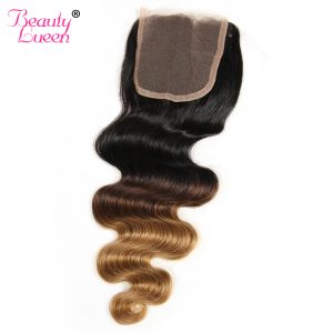 Brazilian Virgin Hair Ombre Lace Closure Body Wave Free Part Size 4x4 With Baby Hair Three Tone 100% Human Hair Beauty Lueen