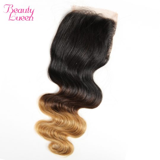 Brazilian Virgin Hair Ombre Lace Closure Body Wave Free Part Size 4x4 With Baby Hair Three Tone 100% Human Hair Beauty Lueen