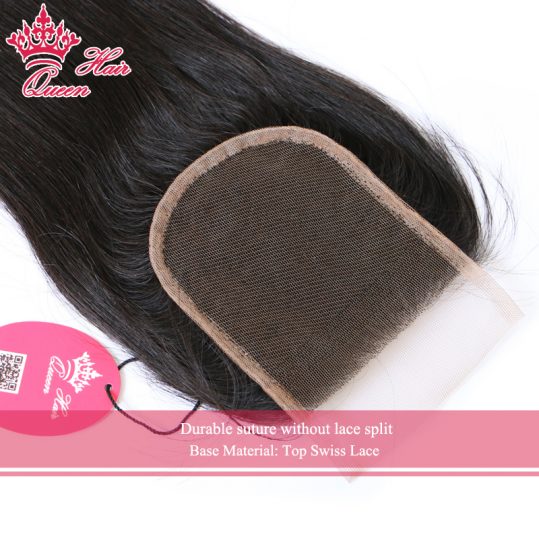 Queen Hair Products Brazilian Virgin Hair Straight Top Swiss Lace Closure Natural Color 10" to 20" 100% Human Hair