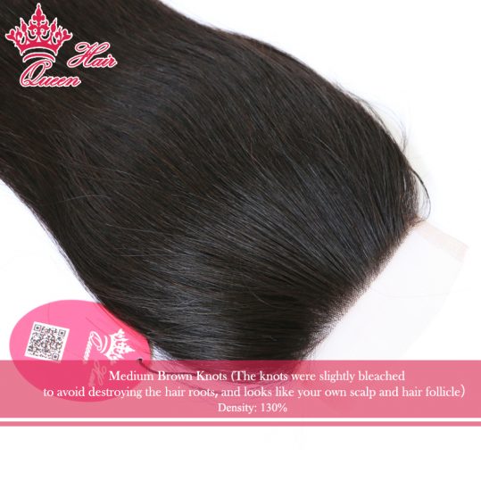 Queen Hair Products Brazilian Virgin Hair Straight Top Swiss Lace Closure Natural Color 10" to 20" 100% Human Hair