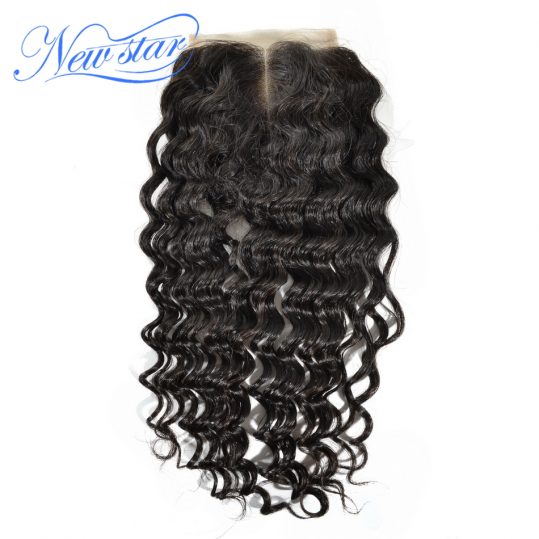 New Star Brazilian Lace Deep Wave 4x4 Middle Part Closure Virgin Human Hair Natural Color Swiss Lace Bleached Knots