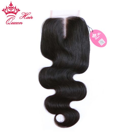 Queen Hair Products Swiss Lace Closure Brazilian Virgin Hair Middle Part Body Wave 130% density Free Shipping