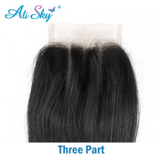Ali Sky Hair Brazilian Straight Lace Closure Three Part 4x4 Swiss Lace Hand Tied 8-22 Inch 120% Density No Tangle can be dyed