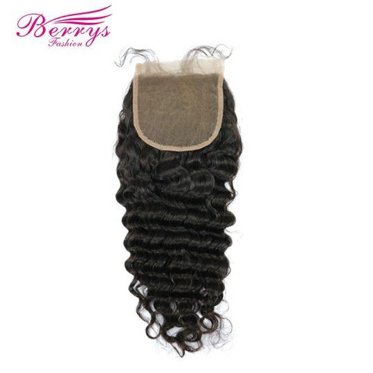 Berrys Fashion Lace Frontal Closure 4*4 Brazilian Deep Wave Virgin Hair Free Part Closure Bleached Knots Unprocessed Human Hair