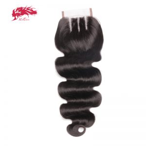 Ali Queen Hair Products Brazilian Virgin Hair Body Wave 3 Part Lace Closure 4*4 Natural Hairline With Free Shipping