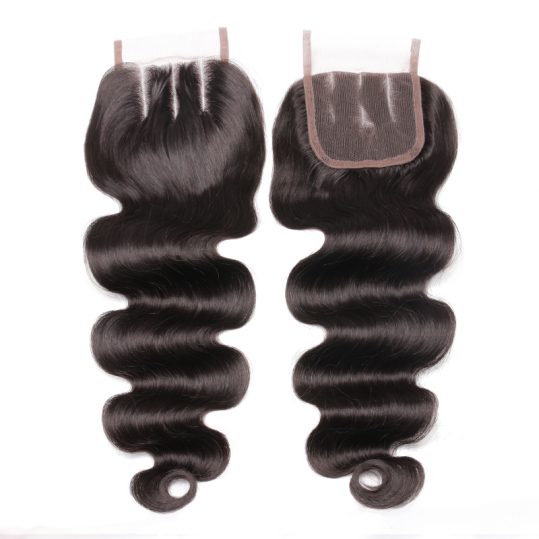 Ali Queen Hair Products Brazilian Virgin Hair Body Wave 3 Part Lace Closure 4*4 Natural Hairline With Free Shipping