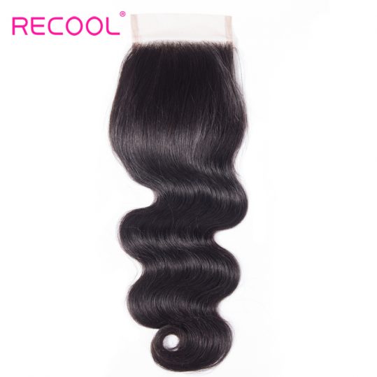 Recool Hair Brazilian Virgin Hair Body Wave Lace Closure Free Part 10-20 Inch 130% Density Natural Human Hair 4x4 Lace Closure