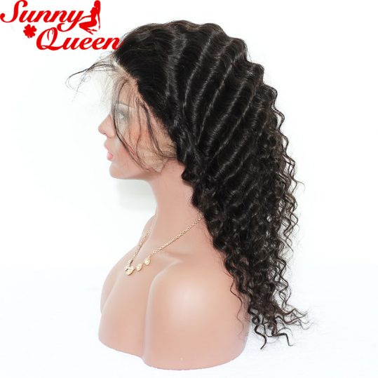 Deep Wave 360 Lace Frontal Closure Pre Plucked With Adjustable Band 10-20" Brazilian Virgin Hair Nature Color Sunny Queen