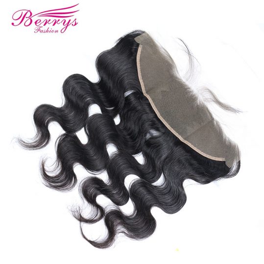 [Berrys Fashion] Brazilian Lace Frontal Virgin Hair 13x4" Body Wave Human Hair Extensions Free Part  Pre Plucked for Black Women