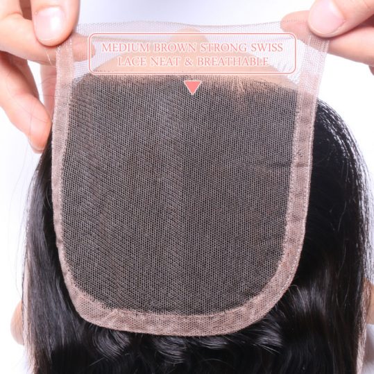 Ali Queen Brazilian Loose Wave Lace Closure Virgin Hair Bundles 4*4 Siwss Lace With 130% density Free Shipping