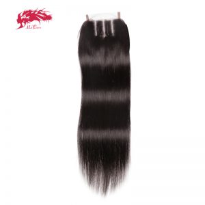 Ali Queen hair Straight 3 Part Lace Closures Brazilian Virgin Human Hair Medium Brown Swiss Lace With Free Shipping