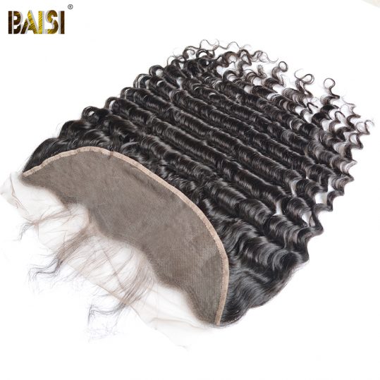 BAISI Brazilian Virgin Hair Closure Deep Wave Lace Frontal with Baby Hair Bleached Knots