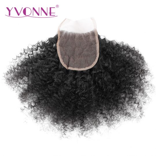 YVONNE Afro Curly Brazilian Virgin Hair Lace Closure 4x4 Free Part Human Hair Closure Natural Color Free Shipping