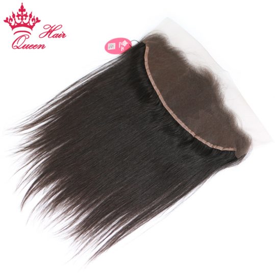 Queen Hair Brazilian Virgin Straight Hair 13x4 Lace Frontal Closure Natural Color 100% Human Hair Medium Brown Swiss Lace