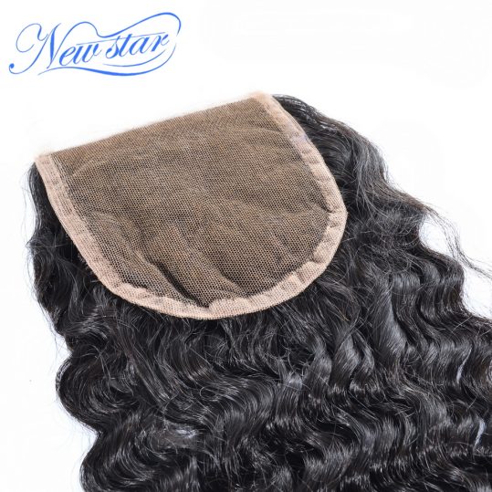 Guangzhou New Star Hair Brazilian Lace Curly Closures Virgin Human Hair Knots Bleached Free Part Style Medium Brown