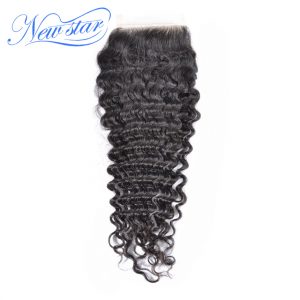 Guangzhou New Star Hair Brazilian Lace Curly Closures Virgin Human Hair Knots Bleached Free Part Style Medium Brown