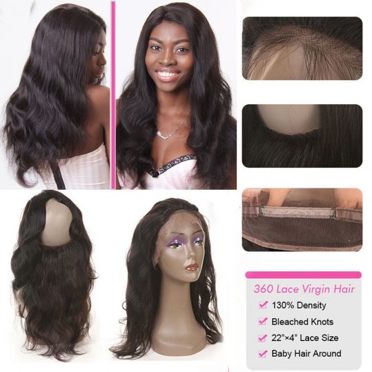 Body Wave Peruvian Virgin Hair 360Lace Frontal Pre Plucked Natural Hairline With Baby Hair Slight Bleached Knots Frontal Closure