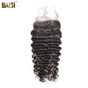 BAISI Brazilian Deep Wave Swiss Lace Closure, Free Part size 4x4, 100% virgin hair 12-18inch Free shipping