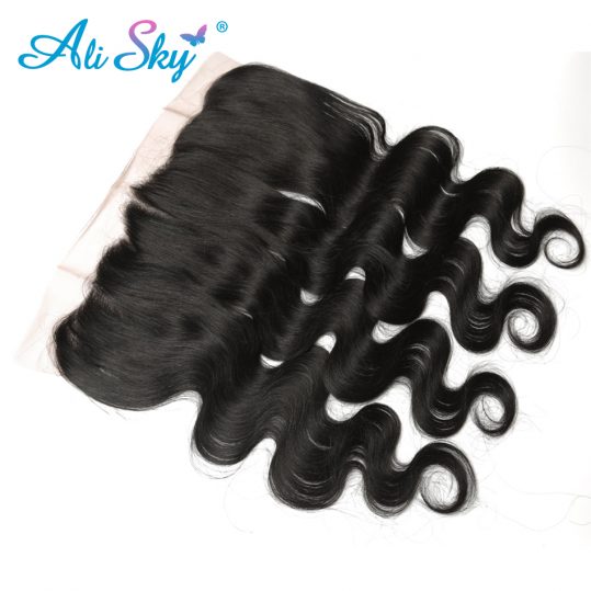 [Ali Sky]Peruvian Body Wave Hair Lace FrontalClosure 13*4 Free Part 100% Human Hair Shipping Free natural black 1b can be curled