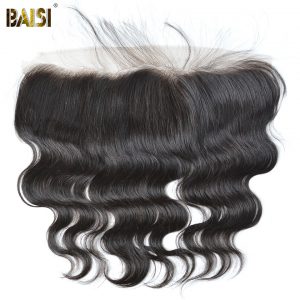 BAISI Body Wave Peruvian Virgin Hair Lace Frontal Size 13*4,PrePlucked Natural Hairline Bleached Knots With Baby Hair 8-18inch