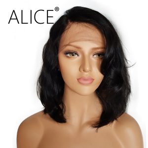 ALICE Short Glueless Lace Front Human Hair Wigs With Baby Hair 8 Inch to 16 Inch Brazilian Non Remy Wavy Bob Wigs Bleached Knots