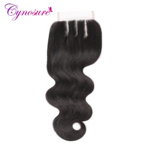 Cynosure Brazilian Body Wave Lace Closure Three Part 4''x 4'' Non-remy Hair Closure Natural Color 100% Human Hair Free Shipping