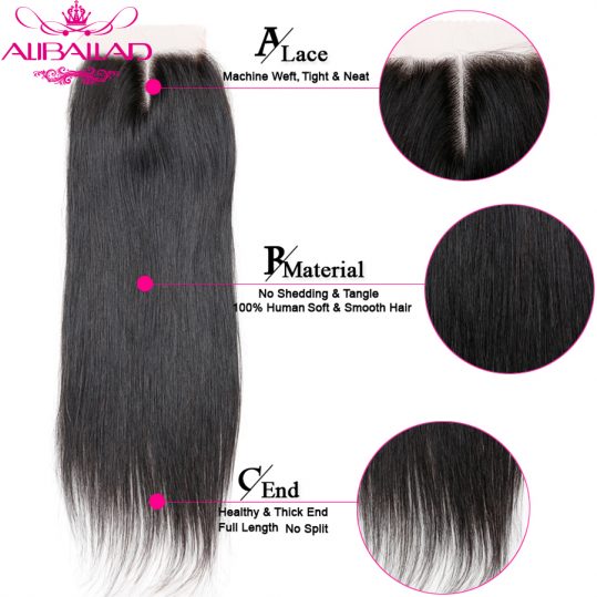Aliballad Brazilian Straight Middle Part 4x4 Lace Closure 10-20 Inch Non-Remy Hair Natural Color 100% Human Hair Free Shipping