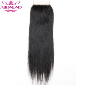 Aliballad Brazilian Non-Remy Straight Hair Free Part 4x4 Swiss Lace Closure 10-20 Inch Natural Color 100% Human Hair