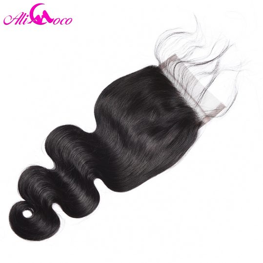 Brazilian Body Wave Lace Closure With Baby Hair Human Hair Closure 4*4 Free Part  8"-20" Non Remy Ali Coco Hair