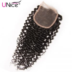UNICE HAIR Brazilian Curly Lace Closure Free Part Non Remy Human Hair Closure Swiss Lace 120% Density Natural Color 1 Piece