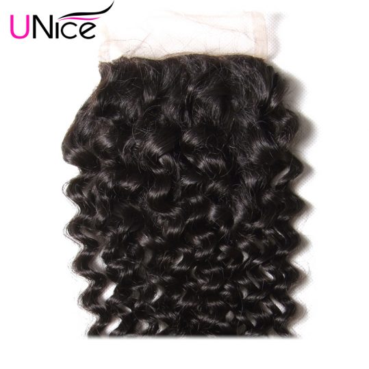 UNICE HAIR Brazilian Curly Lace Closure Free Part Non Remy Human Hair Closure Swiss Lace 120% Density Natural Color 1 Piece