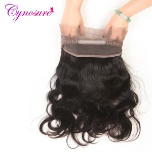 Cynosure Hair Pre Plucked 360 Lace Frontal Body Wave Brazilian Frontal Closure with Baby Hair Natural Black Non-remy Hair