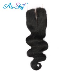 [Ali Sky] Hair Brazilian Body Wave Hair Lace Closure 4*4 Middle Part Closure 100% Human Hair Shipping Free black nonremy