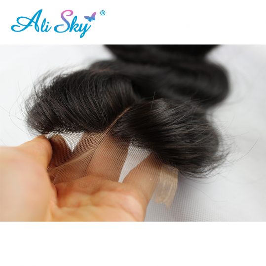 [Ali Sky] Hair Brazilian Body Wave Hair Lace Closure 4*4 Middle Part Closure 100% Human Hair Shipping Free black nonremy