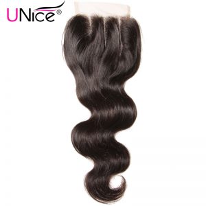 UNICE HAIR Three Part Lace Closure 100% Brazilian Hair Body Wave Closure Swiss Lace Non-Remy Human Hair 1 Piece 10"-20"