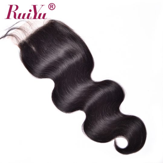 RUIYU Hair Brazilian Body Wave Hair Lace Closure 4"X4" Non Remy Bleached Knots 100% Human Hair Closure With Baby Hair Free Part