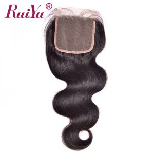 RUIYU Hair Brazilian Body Wave Hair Lace Closure 4"X4" Non Remy Bleached Knots 100% Human Hair Closure With Baby Hair Free Part