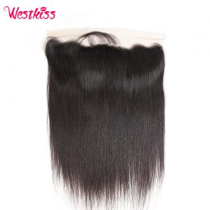 West Kiss Hair 100% Human Hair Lace Frontal Natural Black Brazilian Straight Hair 13*4 Ear To Ear Frontal Closure Non-Remy Hair