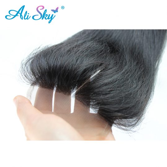 [Ali Sky]4*4 Middle Part Straight Brazilian Lace Closure Nonremy 100% Unprocessed human hair natural black 10"-22"inch